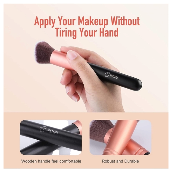 Rose Gold/Black 16pc Pro Premium Synthetic Cruelty-Free Makeup Brush Set - Picture 4 of 5